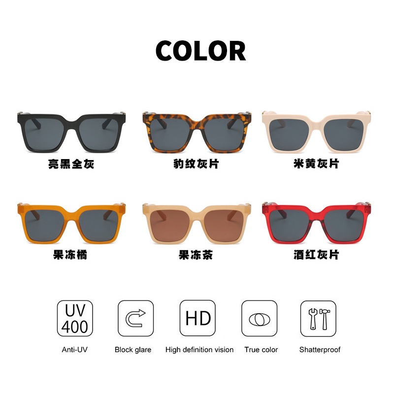 (KIQI-FASHION) COD Kính Mát Gọng Vuông Lớn Chống Tia Uv400 Thời Trang Dành Cho Nam Nữ