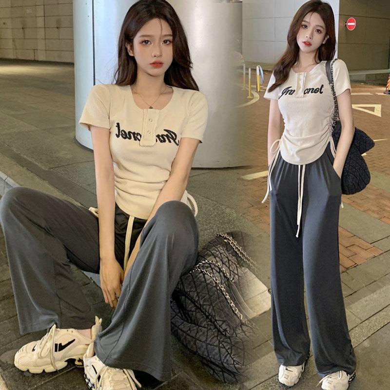 Bộ Áo Lụa Băng + Quần Dài Dây Rút Phong Cách Mỹ Thời Trang Mùa Hè Cho Nữ