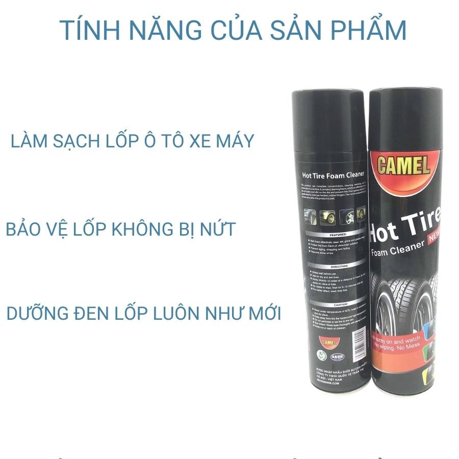 Chai xịt bóng vỏ, làm đen lốp xe và phục hồi nhựa nhám CAMEL HOTTIRE ( dạng bọt ) 650ml