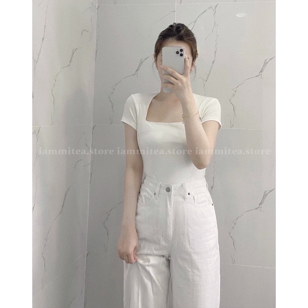 Áo thun cổ vuông tôn dáng freesize