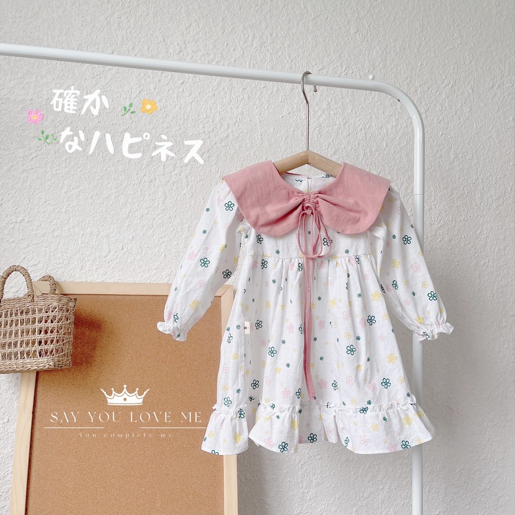 Váy thu dài tay chất thô mỏng cổ dây rút cho bé giá 1-5 tuổi (Mã V260)