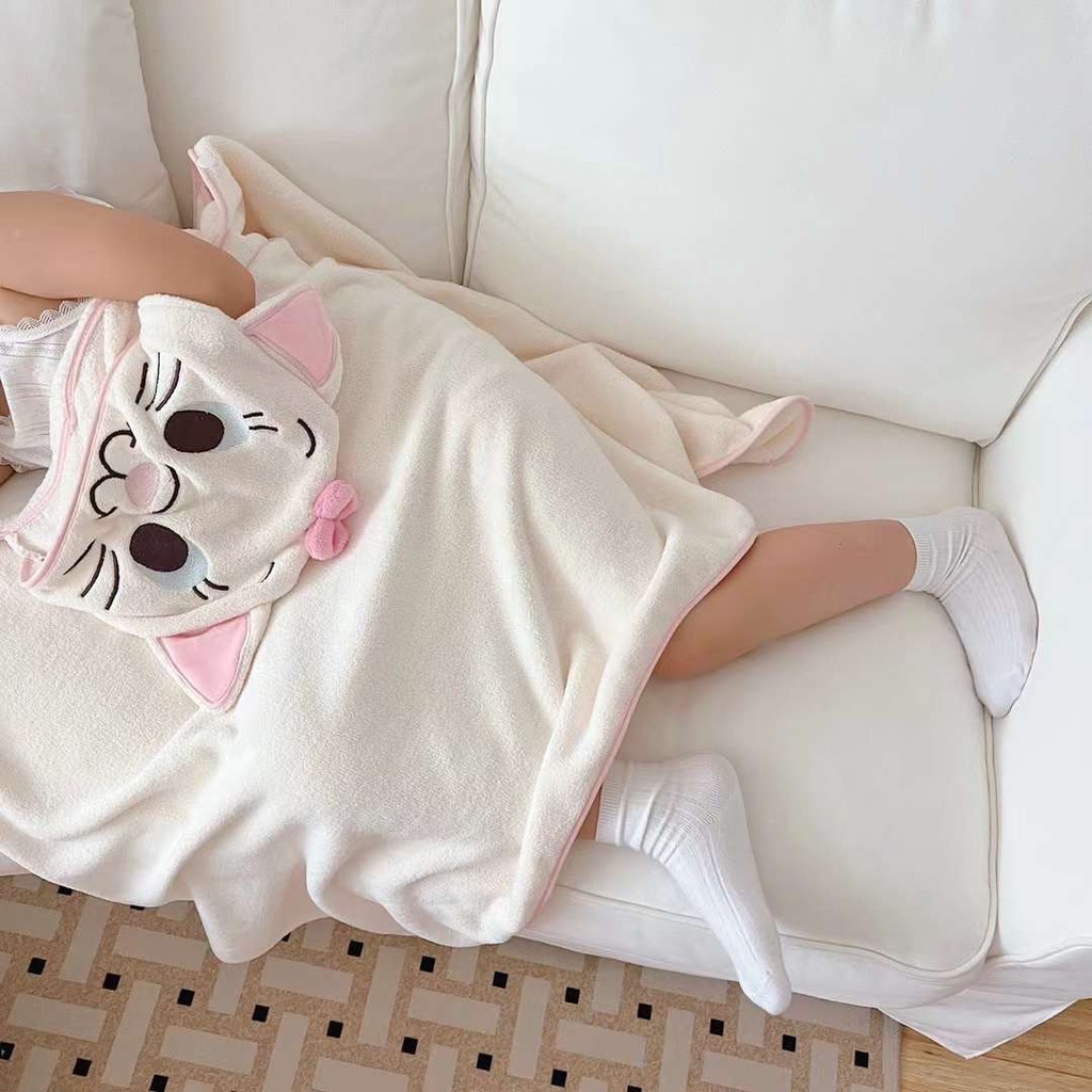 Chăn nỉ lông choàng đầu họa tiết hoạt hình M2T BEDDING kích thước 80x145cm