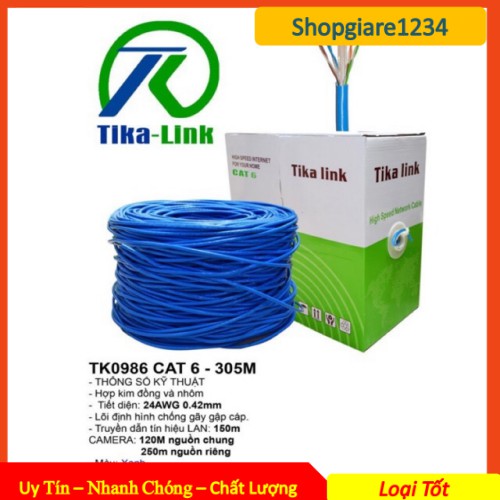 [Mã ELMSBC giảm 8% đơn 300K] Thùng Cáp Mạng Cat6 305 mét - Tika link - Tiết diện 0.42 - Chống Nhiễu- Hình Thật (BOX)