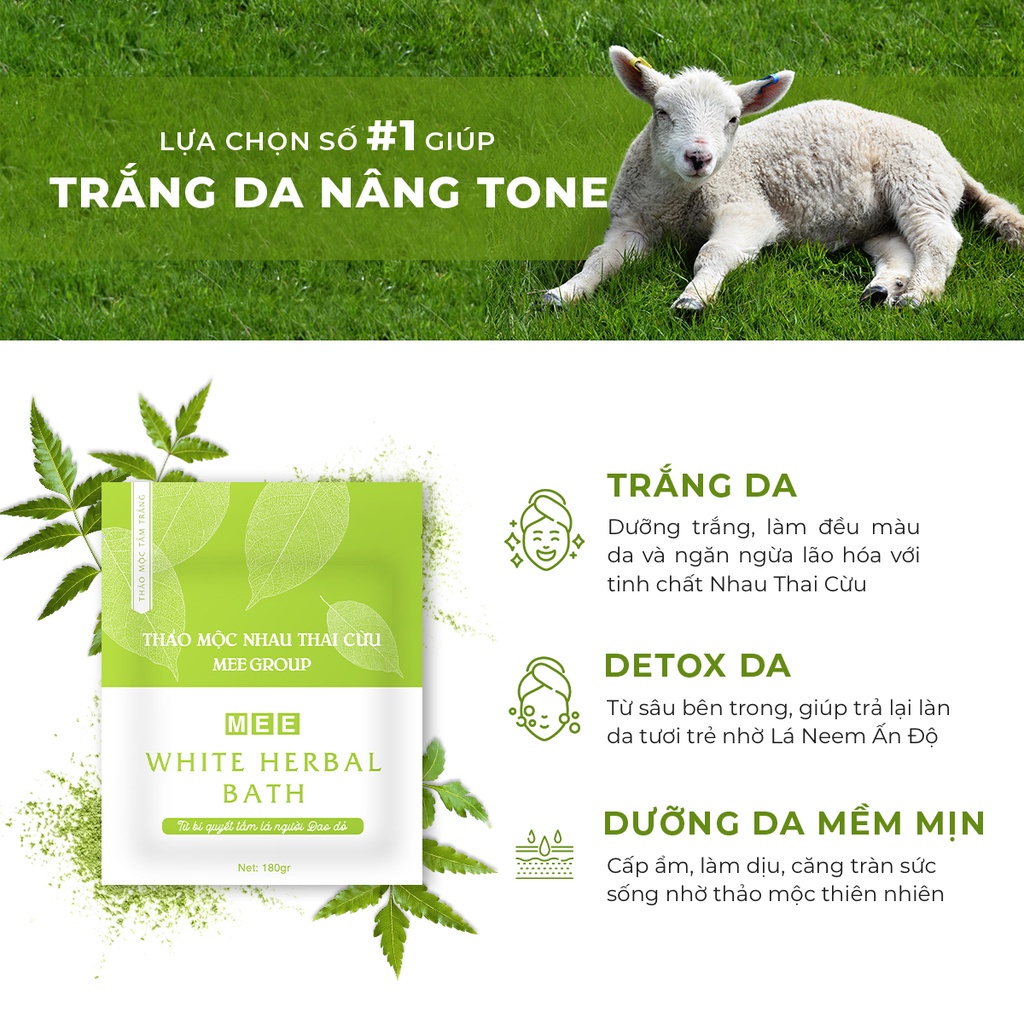 Tắm trắng nhau thai cừu, dưỡng trắng da body chiết xuất thảo mộc Mee Natural White Herbal Bath 180g