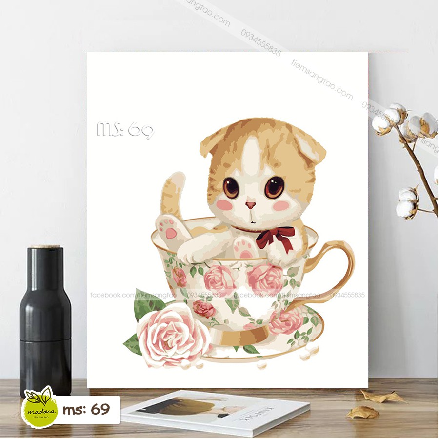 Tranh sơn dầu số hóa Mèo 69 (Có khung)