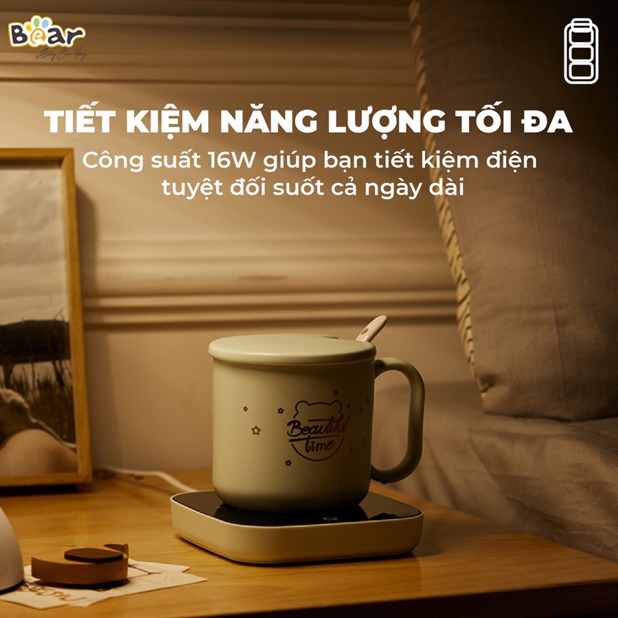 Đế hâm nóng đồ uống kèm cốc Bear hâm trà, hâm sữa, hâm café, chất liệu gốm an toàn cho sức khỏe – Hàng chính hãng BH 18T