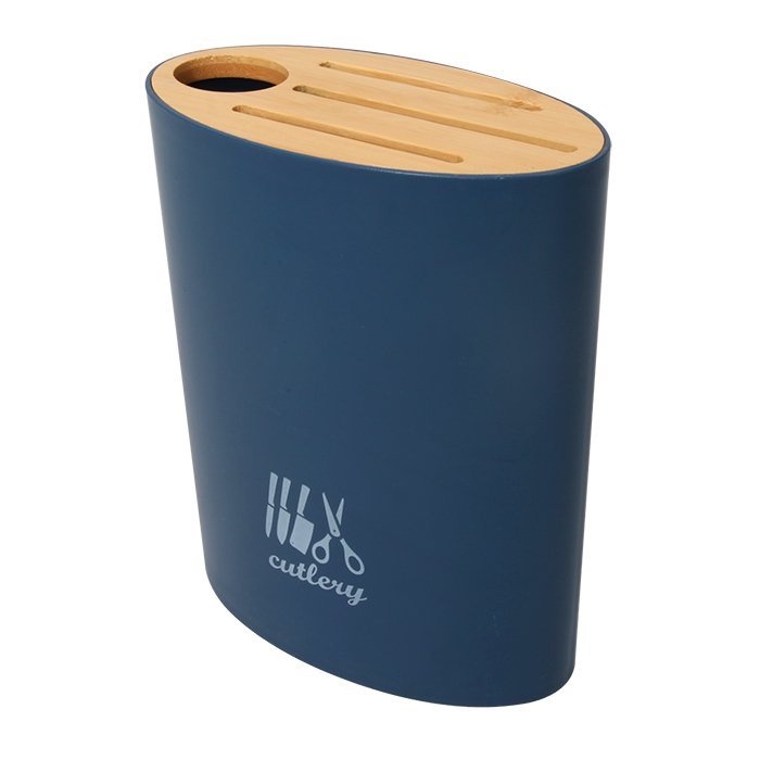 Ống cắm dao kéo nhà bếp, Hộp cắm dao nhựa ABS, nắp gỗ tre phong cách Bắc Âu