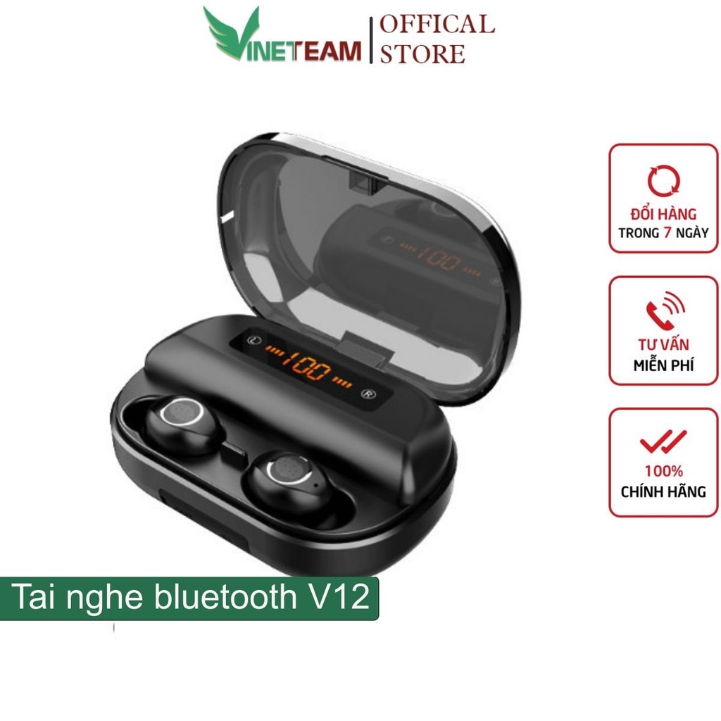 Tai nghe bluetooth cảm ứng Vinetteam Amoi V12 cao cấp âm thanh vòm 8D - Kiêm sạc dự phòng 4000 mAh -dc3704