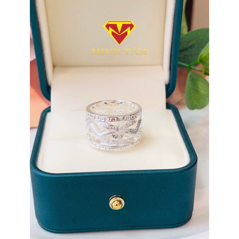 Nhẫn nam bạc hình rồng đá màu vàng đeo ngón cái-Minh Tâm Jewelry