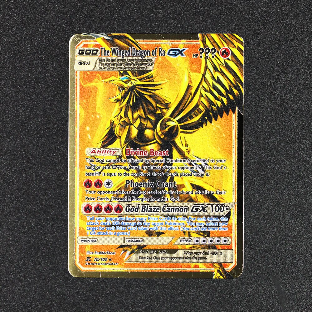 Ra GX YU GI OH Dragon winged DIY Golden Pokemon cards in English iron Metal Pokmo children's letters gift set collection