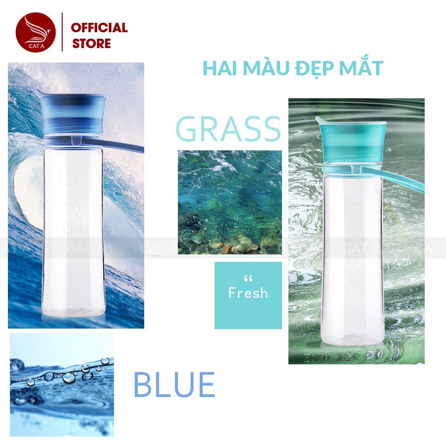 Bình đựng nước, bình nước bằng Nhựa BPA FREE MIGO Cao cấp  - An toàn, trong suốt, có rây lọc, quai [473ML - 2567]