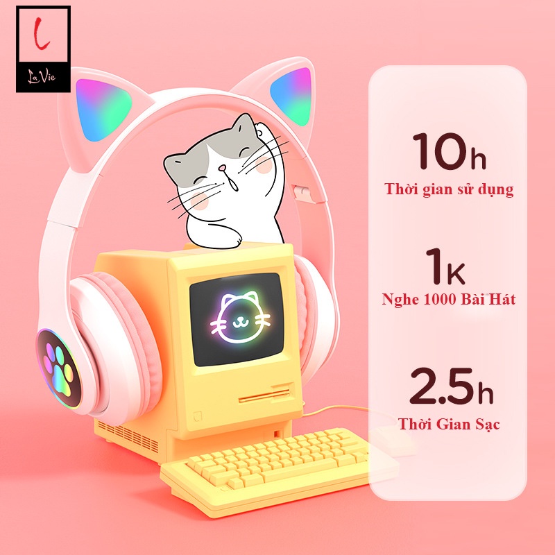 [HOT] Tai Nghe Chụp Tai Mèo Bluetooth Có Mic | Headphone Bluetooth Tai Mèo Có Led Đổi Màu Siêu Cute, Âm Thanh Sống Động