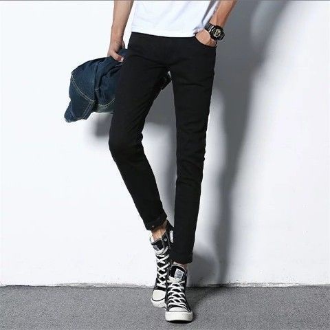 Quần Jeans Dài Màu Đen Thiết Kế Xẻ Rách Cá Tính Cho Nam