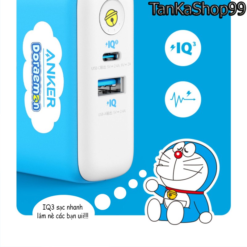 Củ Sạc Kiêm Pin Dự Phòng Anker x Doraemon 5.000mAh -A1624 Sạc Nhanh IQ3 PD 18w + QC3.0 cho iphone và Androi Fusion