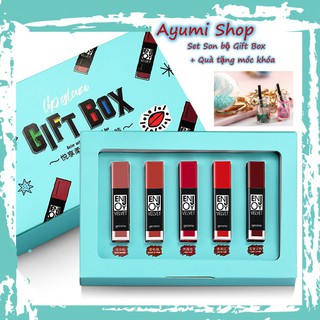 [Set son Gift Box] Bộ son kem lì 5 cây cực kì HOT, đẹp, trẻ trung, năng động, cùng Quà tặng 1 móc khóa Trà sữa