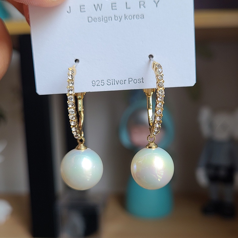 Khuyên Tai Kim Bạc S925 Đính Ngọc Trai Nhân Tạo Phong Cách Hàn Quốc