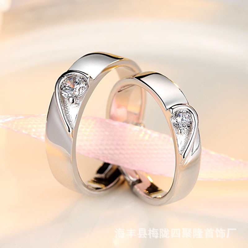 Nhẫn đôi nam nữ 2 nửa trái tim mạ bạc s925 bền màu tự chỉnh kích thước size tiện dụng June accessories