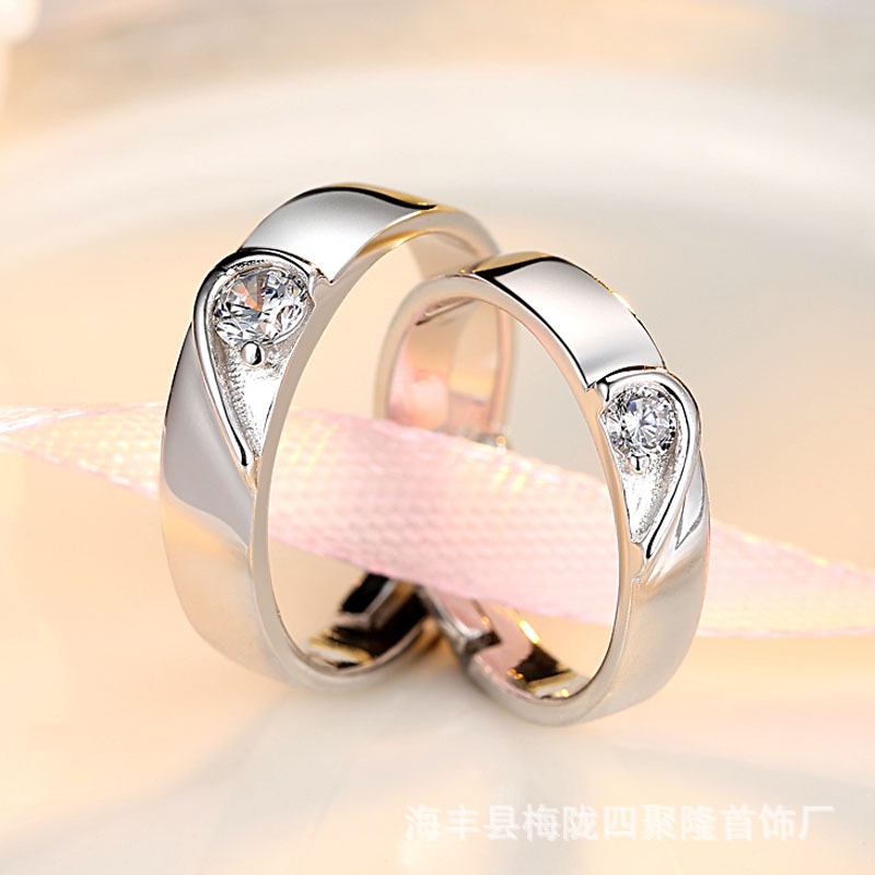 Nhẫn đôi nam nữ 2 nửa trái tim mạ bạc s925 bền màu tự chỉnh kích thước size tiện dụng Lémi accessories