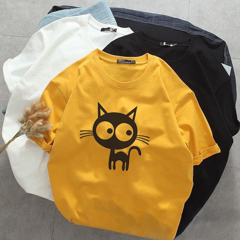 Áo thun unisex form rộng mèo mắt to vải dày mịn 20T2706
