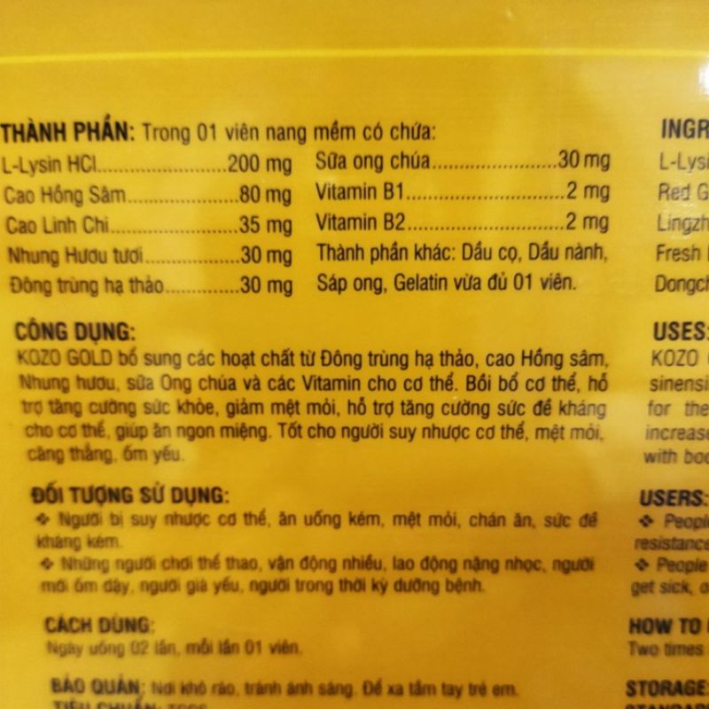 KOZO GOLD - SÂM TRÙNG THẢO BENGOLD bổ sung dưỡng chất, tăng sức đề kháng giúp ăn ngon miệng, ngủ ngon giấc