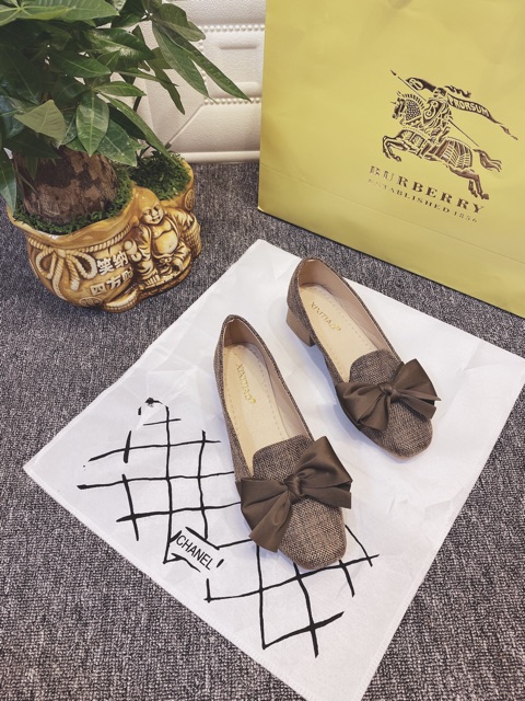 Giày Búp bê dạ Nơ lụa siêu xinh Gót 3cm