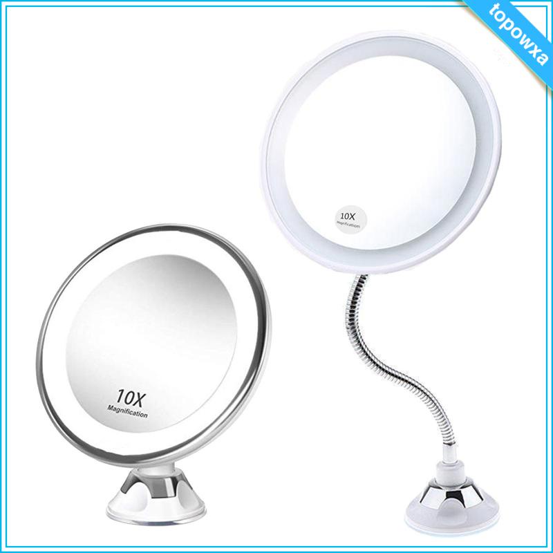 Gương Trang Điểm Phóng Đại 10X Có Giác Hút Mạnh Xoay 360 Độ Có Đèn Cho Phòng Tắm