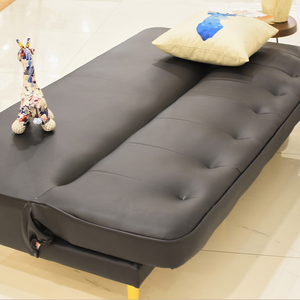 Sofa giường gấp gọn cao cấp bằng da, Sofa bed đa năng nhiều màu khung gỗ tự nhiên