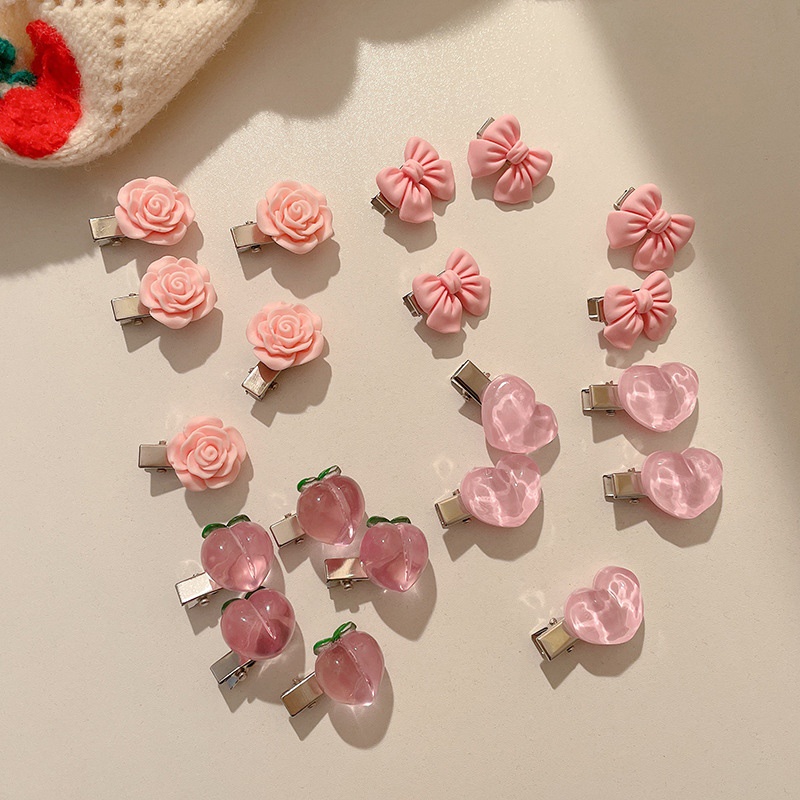 Kẹp Tóc Hình Nơ / Trái Tim Màu Hồng Thời Trang Hàn Quốc Cho Nữ