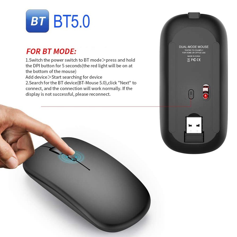 Chuột không dây văn phòng M90 2 trong 1 hỗ trợ kết nối Bluetooth và Usb 2.4G - Wireless Mouse M90