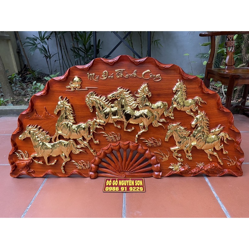 Tranh quạt gỗ mã đáo thành công 60 x 120cm