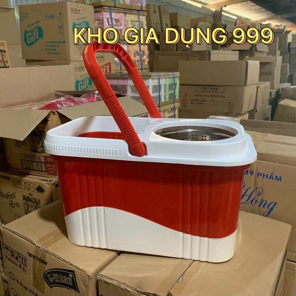 THÙNG LAU NHÀ XOAY 360 ĐỘ INOX - VẮT KHÔ BÔNG LAU SIÊU MƯỚT