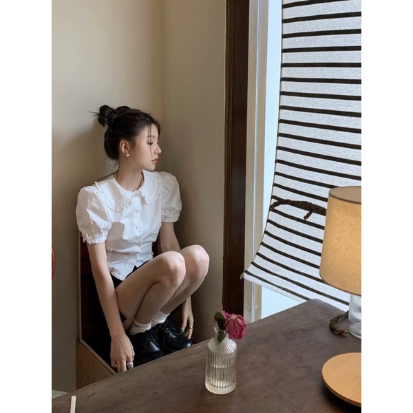 Áo Sơ Mi Nữ Trắng 🍊 Tiệm Vải Xinh 🍊Sơ Mi Trắng Croptop 2 Loại