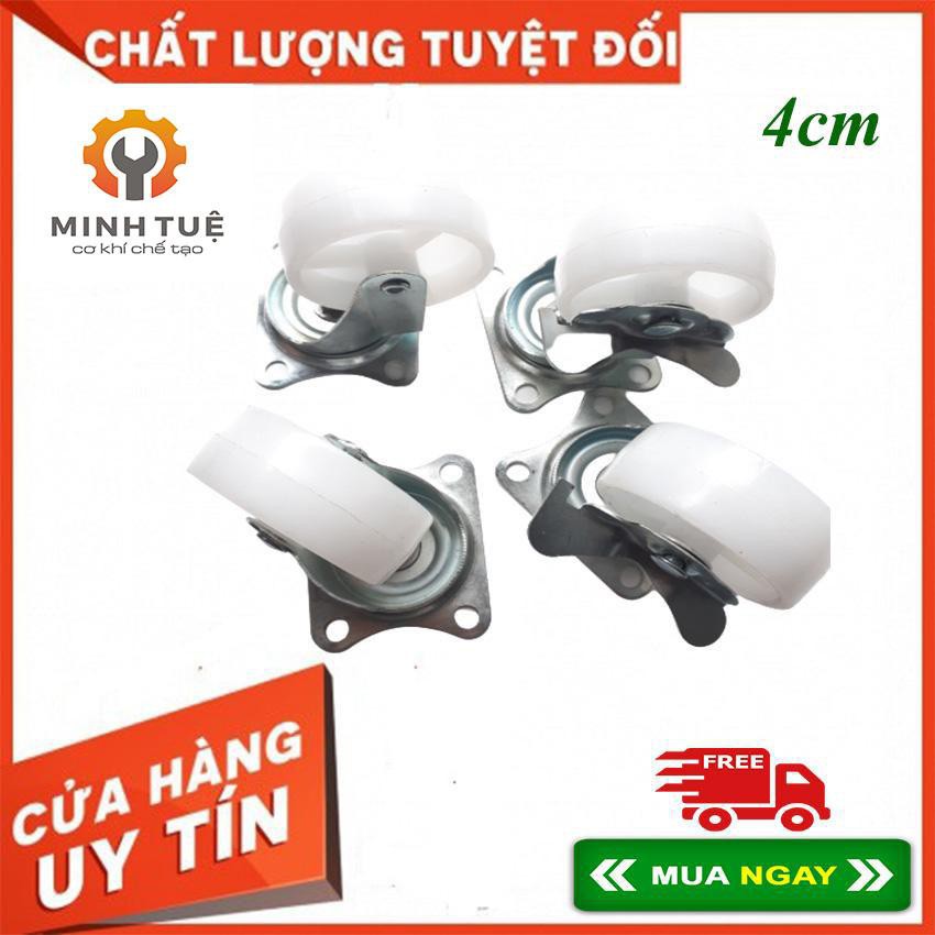 Bánh xe đẩy hàng nhựa trắng XOAY 360° LOẠI 4CM _ CƠ KHÍ MINH TUỆ