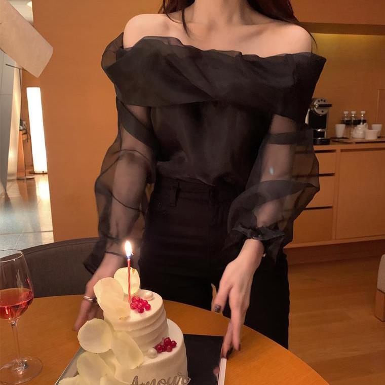 Áo Sơ Mi Chiffon Mỏng Tay Dài Cổ Trễ Vai Chống Nắng Phong Cách Thanh Lịch Dành Cho Nữ