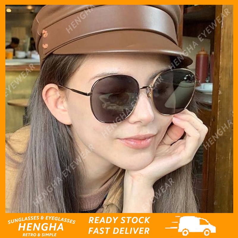 【Hhengha】【Hàng Có Sẵn】Kính Mát Gọng Tròn Cỡ Lớn Bằng Kim Loại Thời Trang Hàn Quốc Cho Nam Và Nữ
