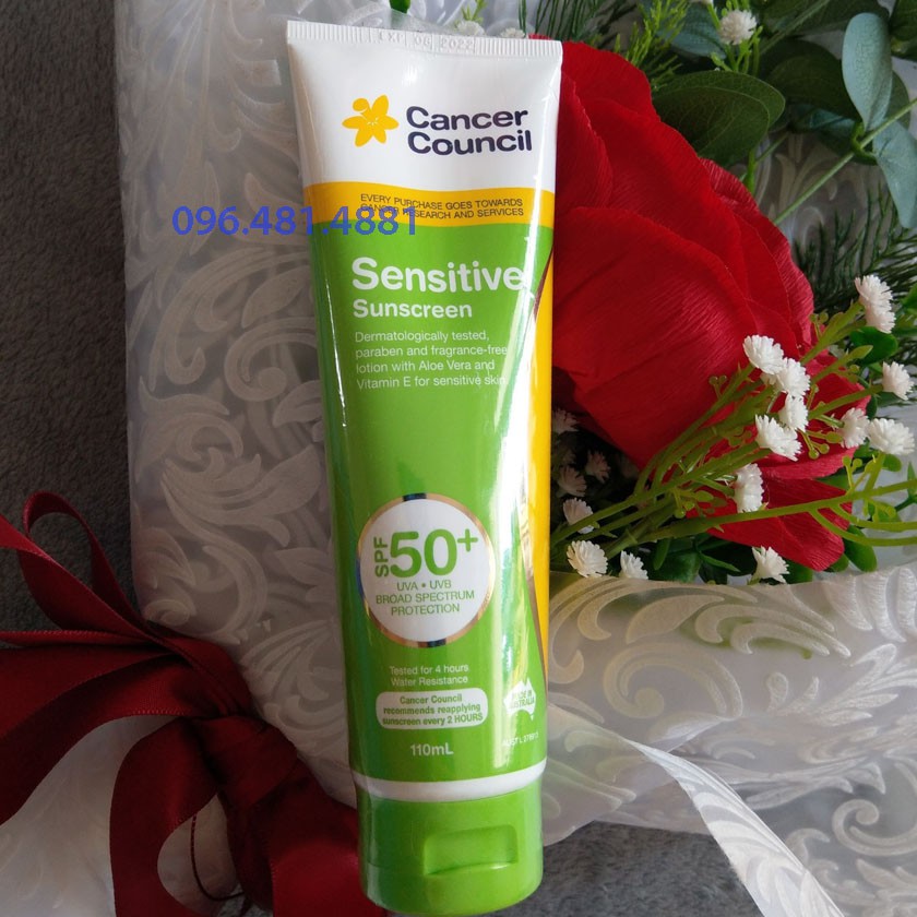 [CHÍNH HÃNG] Kem chống nắng cho da nhạy cảm Cancer Council Sensitive Sunscreen 110ml SPF50+/ PA +++