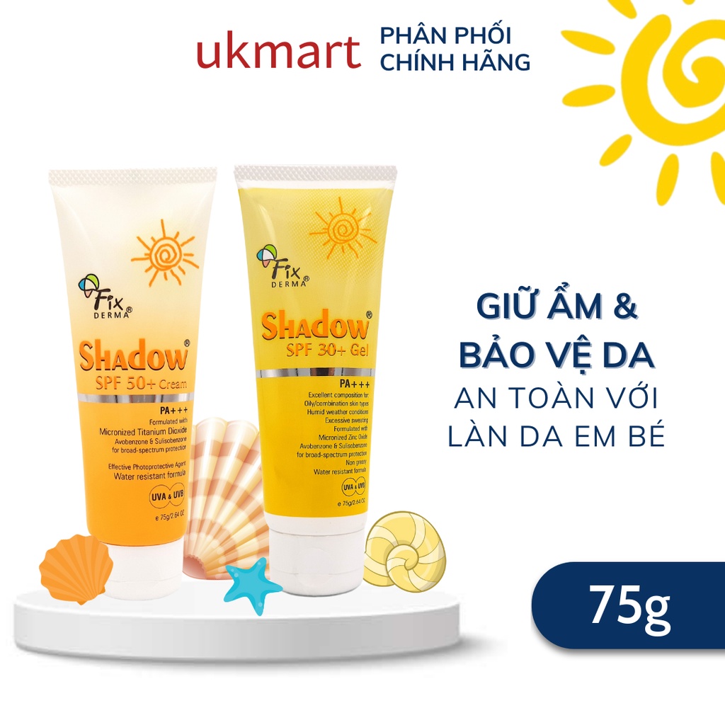 Kem Chống Nắng Phổ Rộng Fixderma Shadow Mỏng Nhẹ Không Gây Bí Da SPF50 Cream SPF 30 Gel Nhập Khẩu Chính Hãng