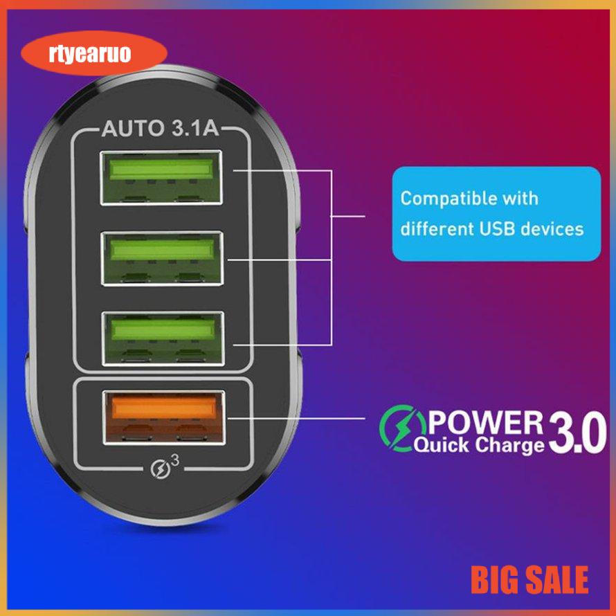 Củ Sạc Nhanh Qc3.0 4 Cổng Usb Có Đèn Led