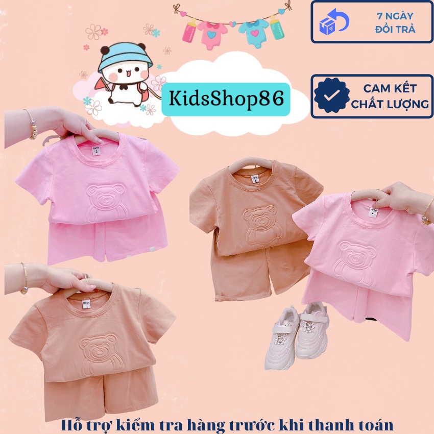 BỘ QUẦN ÁO CỘC TAY IN GẤU DẬP NỔI CHẤT COTTON XỊN XÒ CHO BÉ GÁI - TRAI SIZE 7-19KG [CT61]