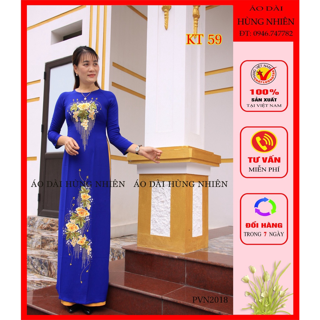 KT59 - Áo dài trung niên kim tuyến tằm thêu cao cấp