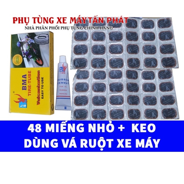 48 Miếng Nhỏ 30mm + Tuýp Keo Vá Ruột Xe Máy Xe Đạp Hiệu Zhongshan MICHEL Chemical