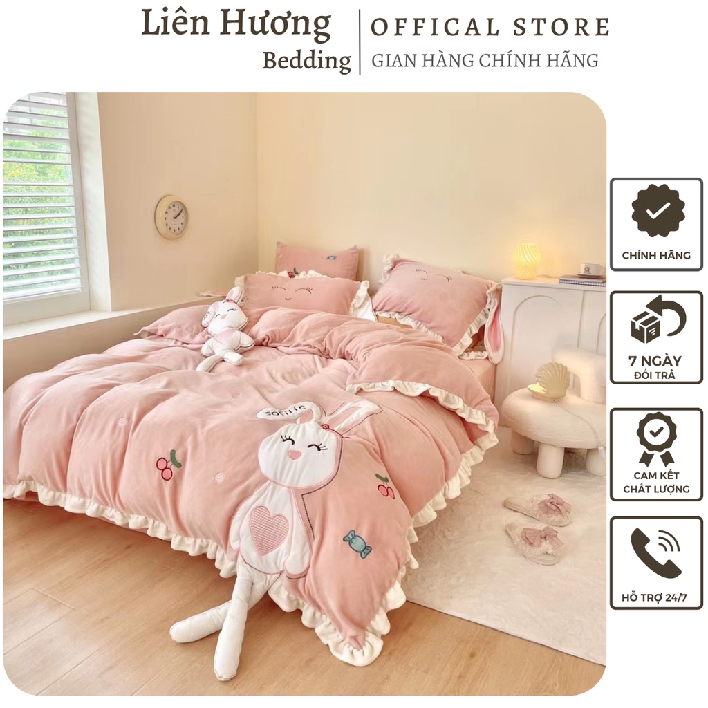 Bộ chăn ga gối nỉ nhung cao cấp, Chất nỉ mịn không rụng lông, không tích điện tạo ấm nhanh bảo vệ sức khỏe sẵn hàng