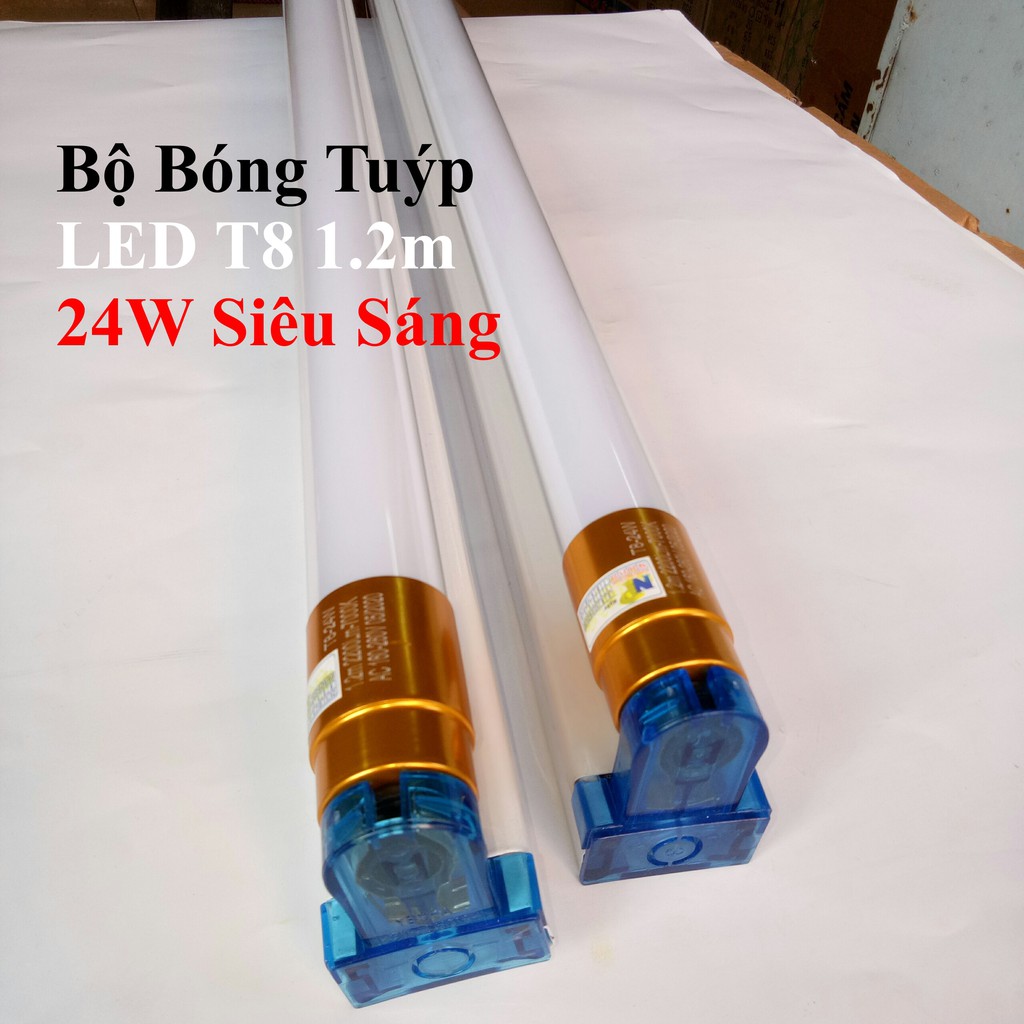 Bộ Bóng Tuýp LED T8 1.2m 24W Siêu Sáng [1 Máng 1.2m và 1 Bóng 1.2m]  Bóng Đầu Nhôm Tản Nhiệt Rất Tốt