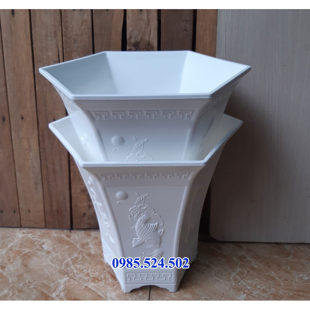 combo 2 Chậu nhựa lục giác hoa văn 4 chân phúc lộc thọ cao cấp trồng hoa tết