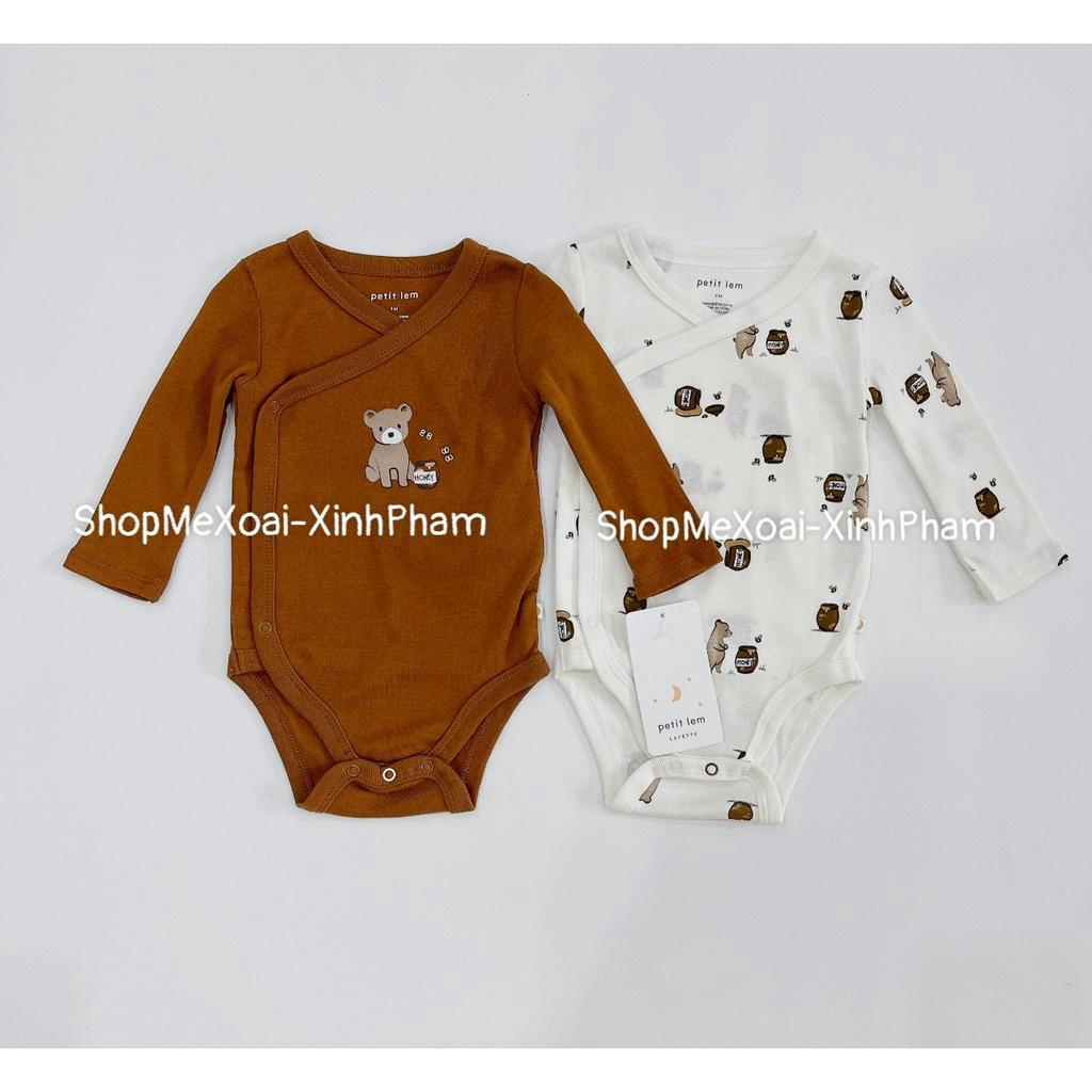 Body chip Vạt chéo Organic cotton dài tay hiệu Petit...Lem xuất xịn hàng cao cấp Newborn,3M,6M,9M,12M
