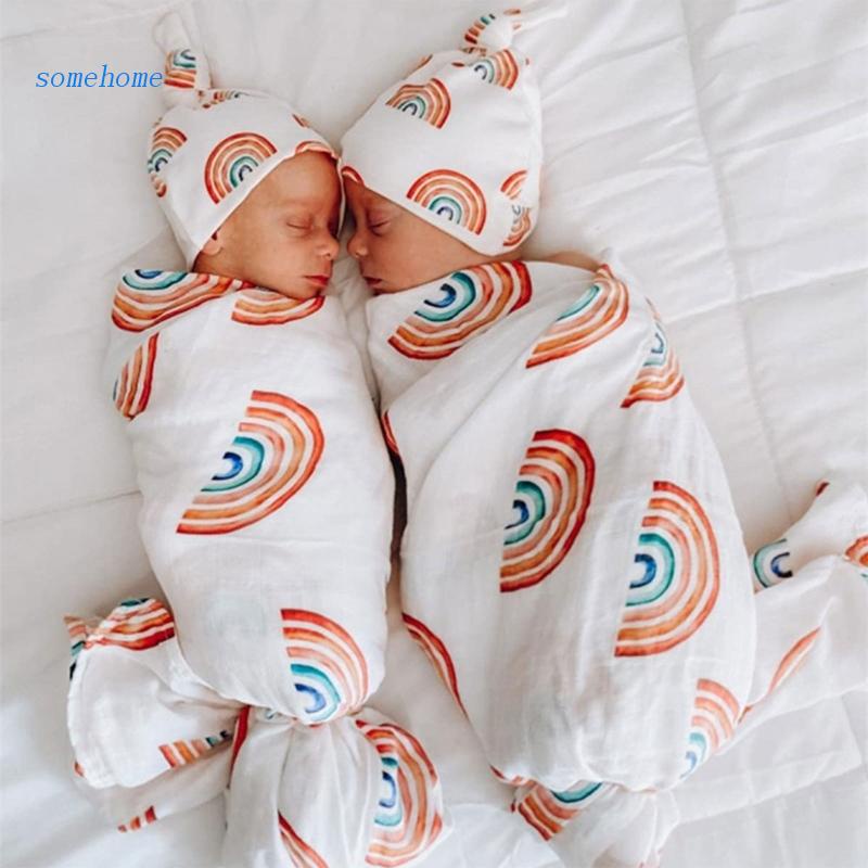 Set Khăn Quấn &amp; Thẻ Đánh Dấu Cột Mốc + Mũ Làm Đạo Cụ Chụp Ảnh Cho Bé Sơ Sinh