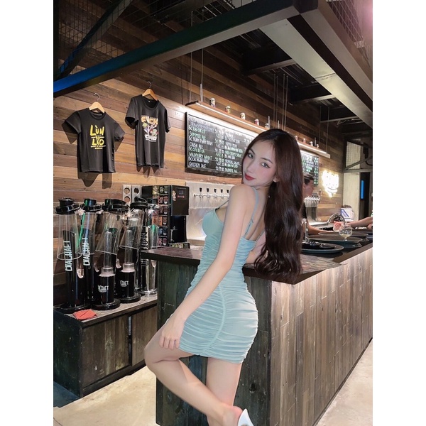 Đầm body 2 dây nhún kèm áo khoác ngoài tôn dáng sang chảnh Yn