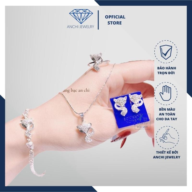 Bộ trang sức hồ ly bạc gồm dây chuyền - lắc tay - nhẫn - bông tai, trang sức Anchi