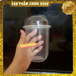 Cốc nhựa Chữ U đáy bầu 500ml 50 cái kèm nắp cầu