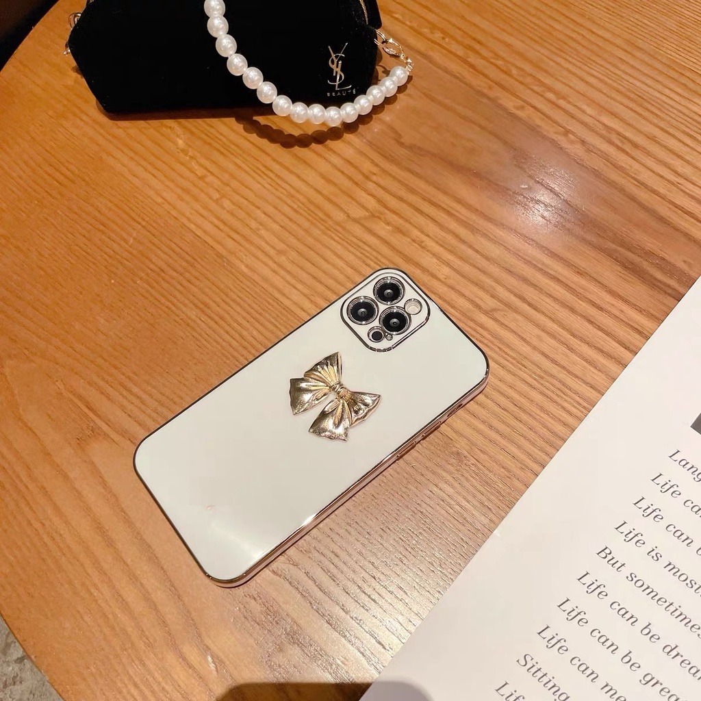 Ốp điện thoại mềm mạ điện đính nơ thích hợp cho iPhone 12 Pro Max 11 Pro Max Xs Max Xr X 7 8 Plus 7 Plus